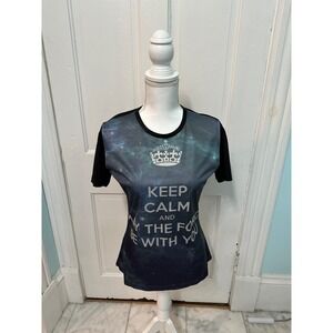 MOSDELU Keep Calm May The Force Be With You Galaxy Print T Shirt Women's Medium